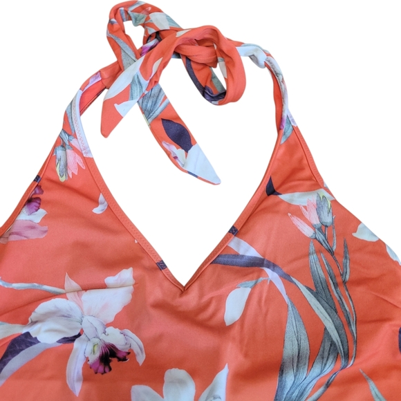 Athleta Floral Halter Bikini Set M Top L Bottom Coral Tropical Swim - Picture 8 of 13